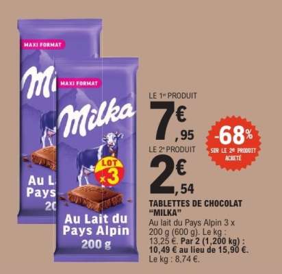 Tablettes de chocolat 'Milka'