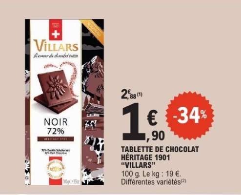 TABLETTE DE CHOCOLAT HÉRITAGE 1901 "VILLARS"