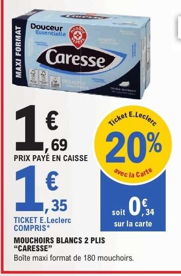 MOUCHOIRS BLANCS 2 PLIS “CARESSE”