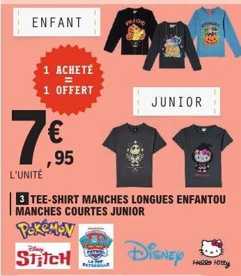 Tee Shirt Manches Longues Enfant ou Manches Courtes Junior