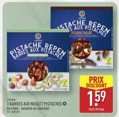 CUCINA 3 BARRES AUX NOIX ET PISTACHES
