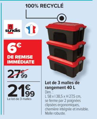 Lot de 3 malles de rangement 40 L