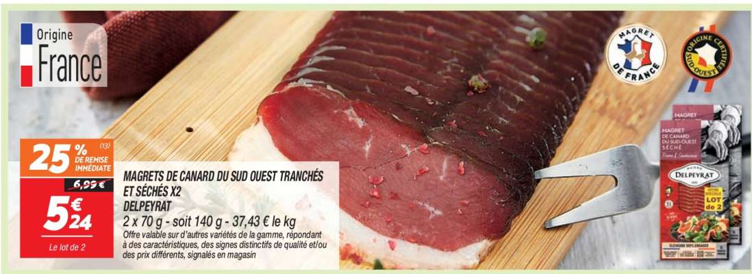 MAGRETS DE CANARD DU SUD OUEST TRANCHÉS ET SÉCHÉS X2