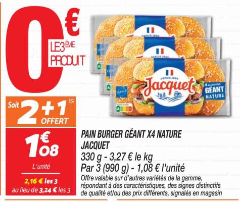 PAIN BURGER GÉANT X4 NATURE