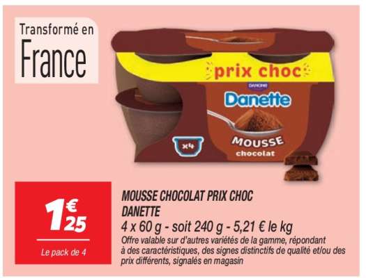 MOUSSE CHOCOLAT PRIX CHOC DANETTE