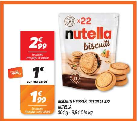 BISCUITS FOURRÉS CHOCOLAT X22 NUTELLA