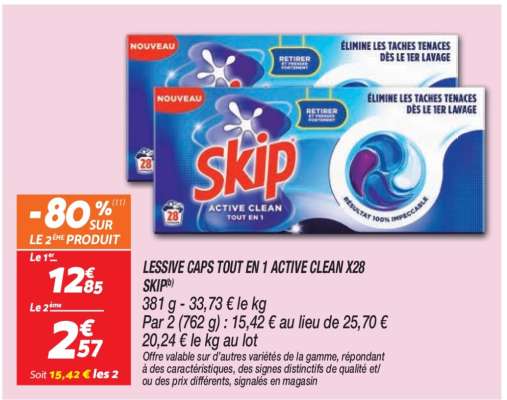 LESSIVE CAPS TOUT EN 1 ACTIVE CLEAN X28 SKIP