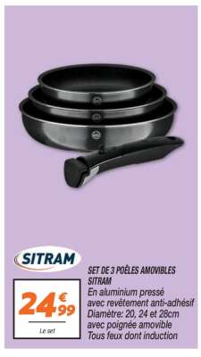SET DE 3 POÊLES AMOVIBLES SITRAM