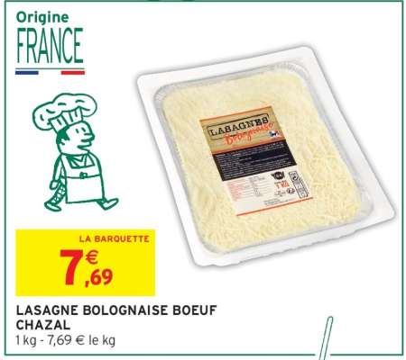 LASAGNE BOLOGNAISE BOEUF CHAZAL
