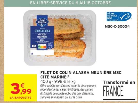 FILET DE COLIN ALASKA MEUNIÈRE MSC CITÉ MARINE