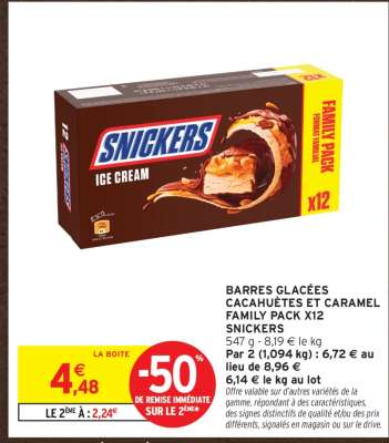 BARRES GLACÉES CACAHUÈTES ET CARAMEL FAMILY PACK X12 SNICKERS