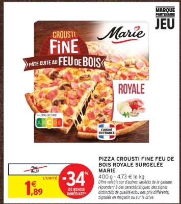 PIZZA CROUSTI FINE FEU DE BOIS ROYALE SURGELÉE MARIE
