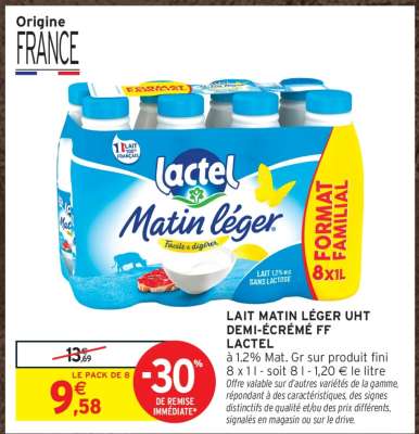 LAIT MATIN LÉGER UHT DEMI-ÉCRÉMÉ FF LACTEL
