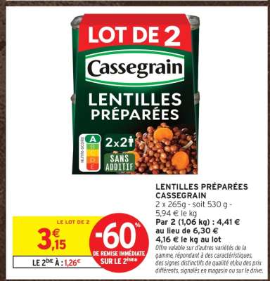 LENTILLES PRÉPARÉES “CASSEGRAIN”