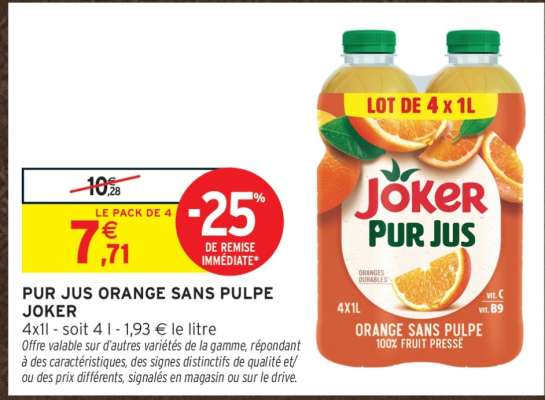 PUR JUS ORANGE SANS PULPE JOKER