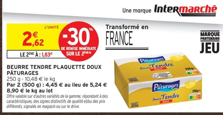 BEURRE TENDRE PLAQUETTE DOUX PÂTURAGES