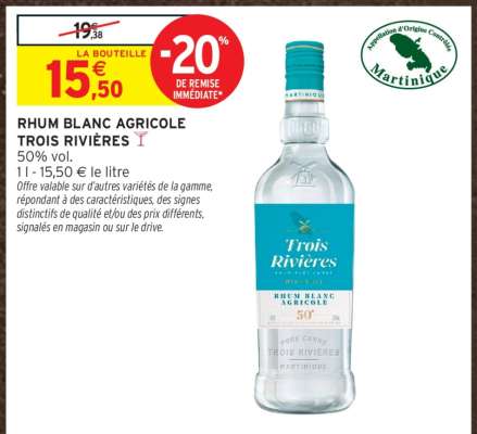 RHUM BLANC AGRICOLE TROIS RIVIÈRES