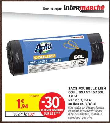 SACS POUBELLE LIEN COULISSANT 15X50L APTA