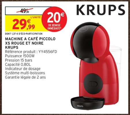 MACHINE A CAFÉ PICCOLO XS ROUGE ET NOIRE KRUPS