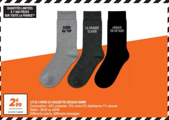 LOT DE 3 PAIRES DE CHAUSSETTES MESSAGE HOMME