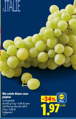 Bio raisin blanc sans pépins