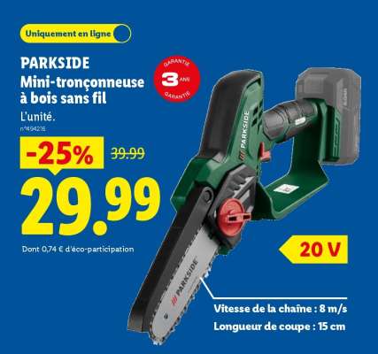 PARKSIDE Mini-tronçonneuse à bois sans fil