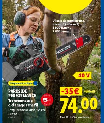PARKSIDE PERFORMANCE Tronçonneuse d'élagage sans fil