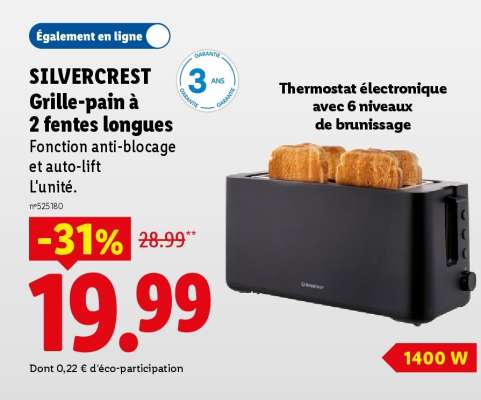 SILVERCREST Grille-pain à 2 fentes longues