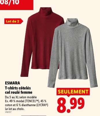 ESMARA T-shirts côtelés col roulé femme