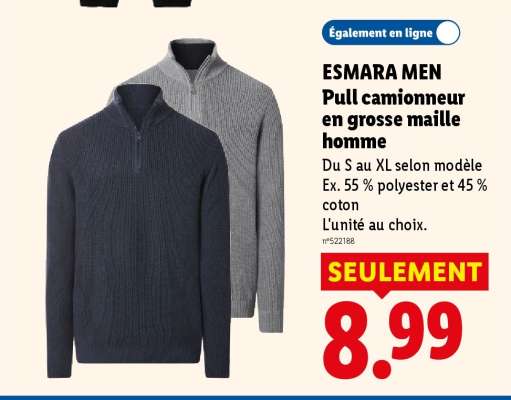 ESMARA MEN Pull camionneur en grosse maille homme