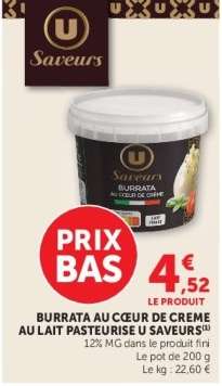 BURRATA AU CŒUR DE CREME AU LAIT PASTEURISÉ U SAVEURS