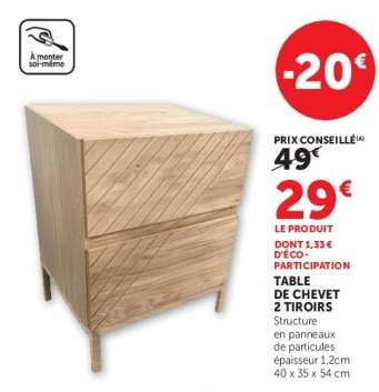 TABLE DE CHEVET 2 TIROIRS
