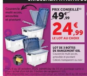 Lot de 3 boîtes de rangement 60L