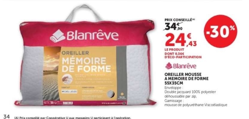 OREILLER MOUSSE A MEMOIRE DE FORME 55X35CM