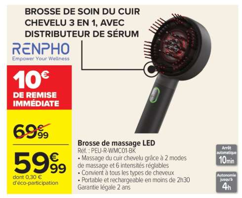 Brosse de massage LED