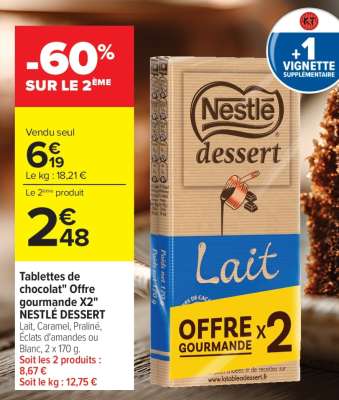 Tablettes de chocolat Offre gourmande X2 NESTLÉ DESSERT