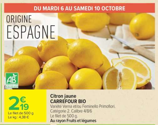 Citron jaune CARREFOUR BIO