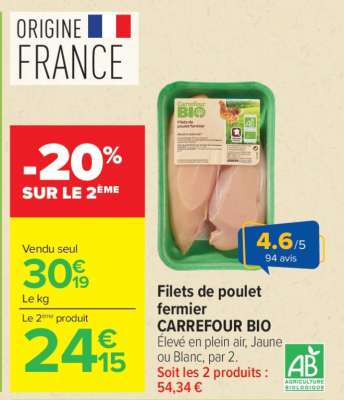 Filets de poulet fermier CARREFOUR BIO
