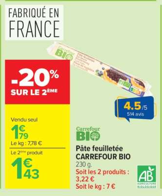 Pâte feuilletée CARREFOUR BIO