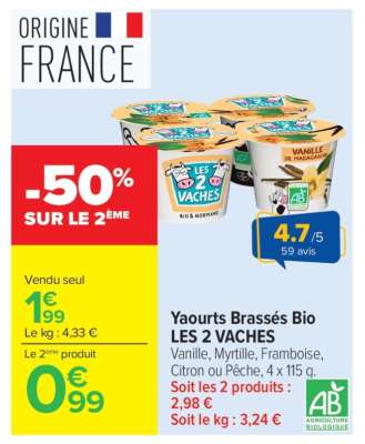 Yaourts brassés Bio LES 2 VACHES
