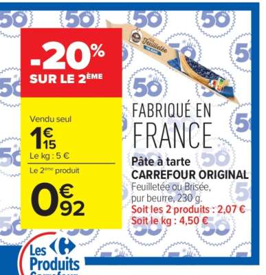 Pâte à tarte CARREFOUR ORIGINAL