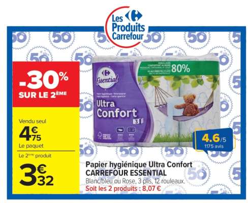 Papier hygiénique Ultra Confort CARREFOUR ESSENTIAL
