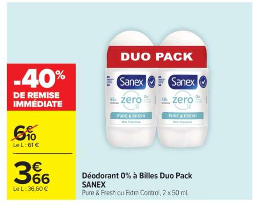 Déodorant 0% à Billes Duo Pack SANEX