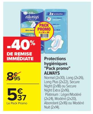 Protections hygiéniques «Pack Promo» ALWAYS