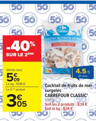 Cocktail de fruits de mer surgelés CARREFOUR CLASSIC’