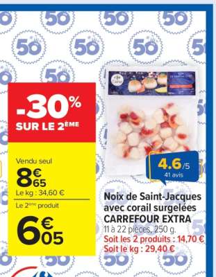 Noix de Saint-Jacques avec corail surgelées CARREFOUR EXTRA