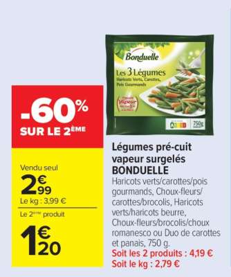 Légumes pré-cuit vapeur surgelés BONDUELLE