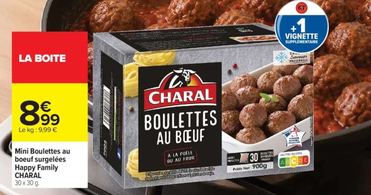 Mini Boulettes au boeuf surgelées Happy Family CHARAL