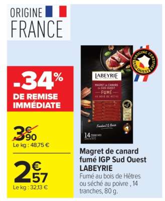 Magret de canard fumé IGP Sud Ouest LABEYRIE