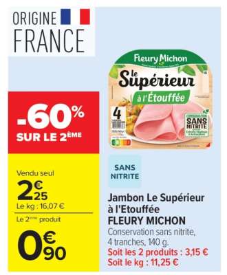 Jambon Le Supérieur à l'Etouffée Fleury Michon
